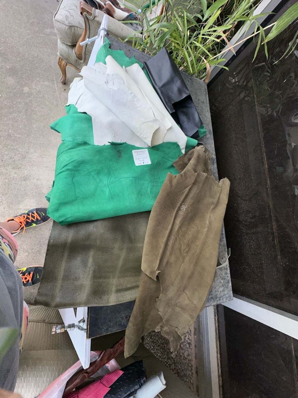 Cinema Leathers Assorted Leather Hides & Scraps Lot - Green Croco Embos Lambskin